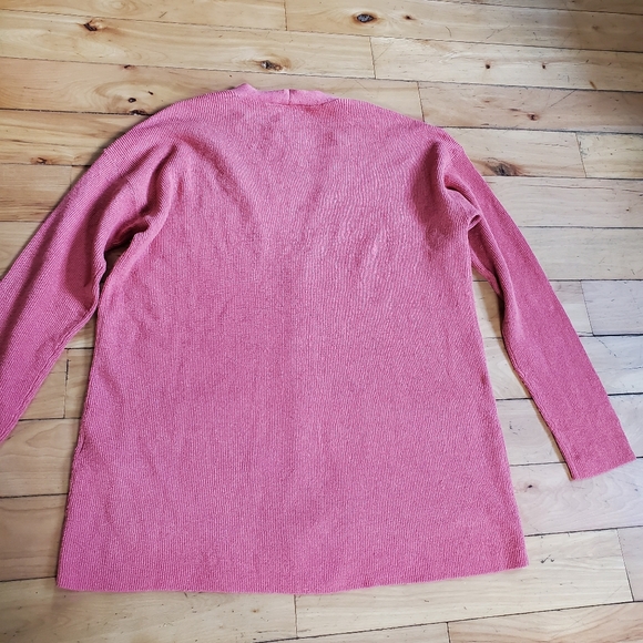 Eileen Fisher Organic Linen Crepe Stretch Boyfriend Cardigan "Coral" - Picture 10 of 10